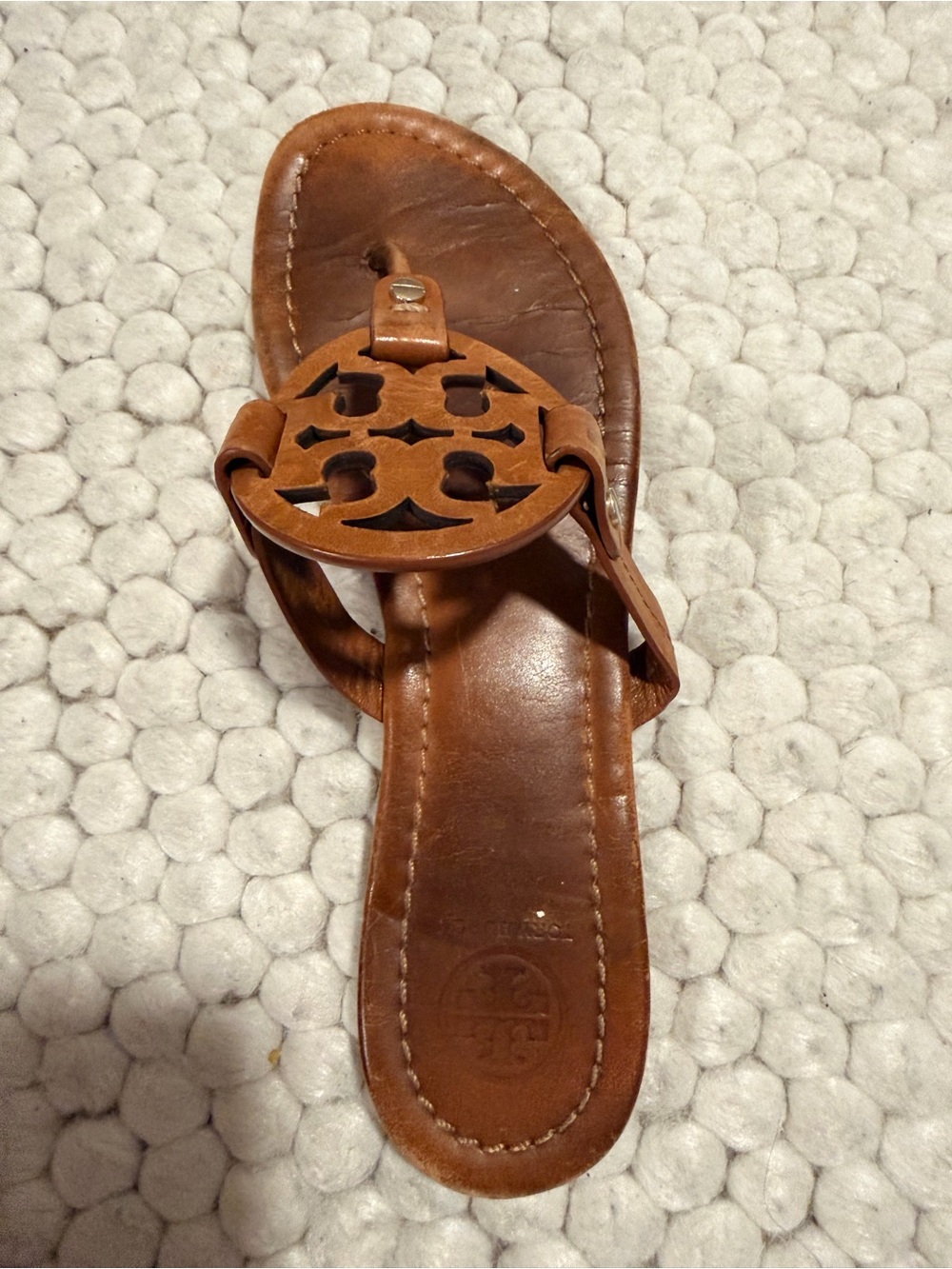 Tory Burch Brown Leather Miller Logo Sandals, Size 8 - Picture 5 of 6